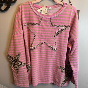 Pink Striped Star Patch Top